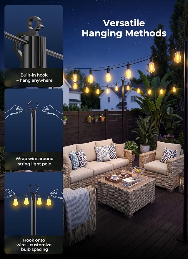 Brightown 108FT Solar String Lights Outdoor Waterproof, 26Hrs Runtime | 50+2 LED Bulbs, USB & Solar Powered, Remote Control & Dimmable Timer, Ideal for Backyard, Garden, Camping & Party Decor