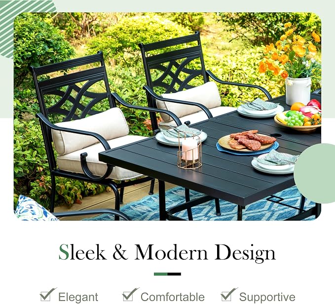 Sophia & William 7-Pieces Patio Dining Set Umbrella Swivel Chairs 59" Black | Fixed Chairs, Umbrella Hole, Removable Cushions, Metal Frame, Cushions