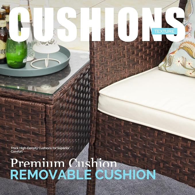 DIMAR GARDEN 3 Pieces Outdoor Patio Furniture Set Porch Conversation Rattan Wicker Chairs with Coffee Table,Mix Brown