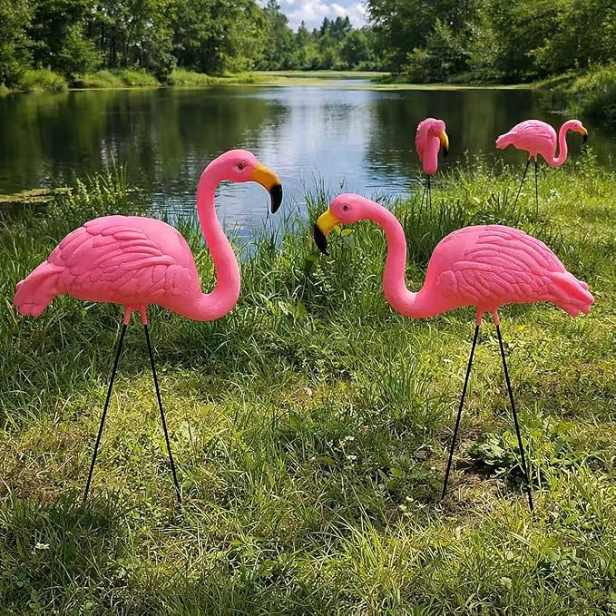 GIFTEXPRESS Pink Flamingos Yard Decorations - 2 Pack Extra Large 24" Tall Plastic Flamingo Statue w/Metal Stakes - Lawn Ornaments & Garden Decor for Outdoor Parties