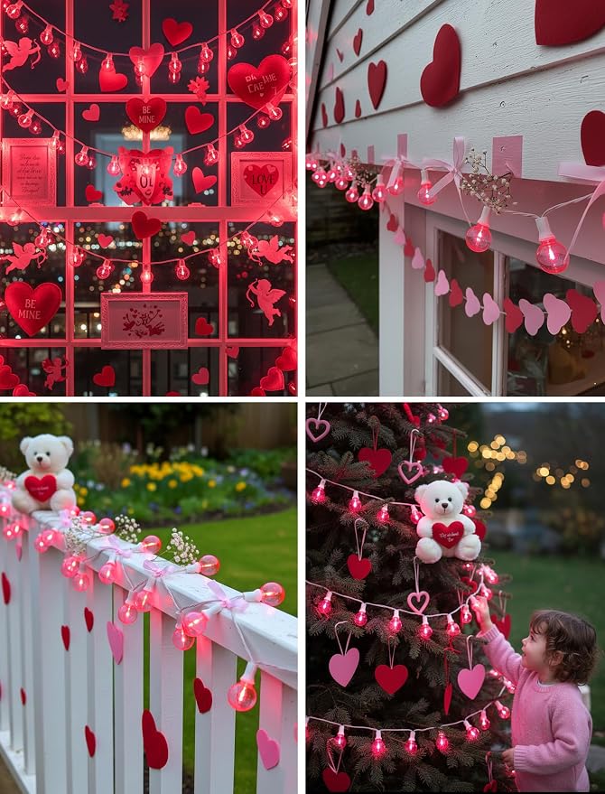 25FT G40 LED Outdoor Valentine's Day String Lights, Pink Valentine's Day Decorations Lights with 27 Shatterproof Pink Globe Bulbs, Hanging Patio Lights Waterproof for Holiday Backyard Party Garden