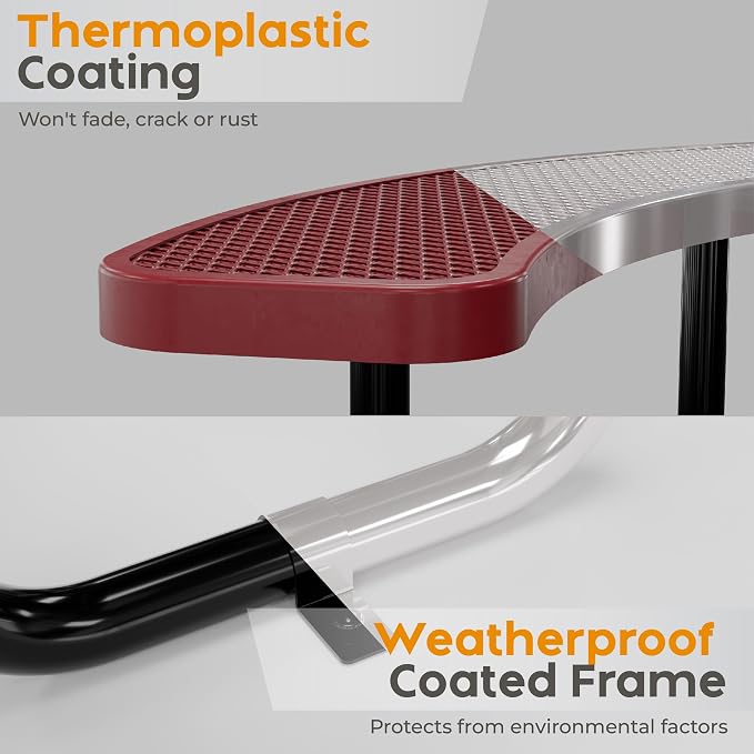 Round Metal Picnic Tables for Kids for Outdoors with Umbrella Hole, Adjustable Seats for School, Park, Playground (Red, 38 in, Kids, Expanded Steel)