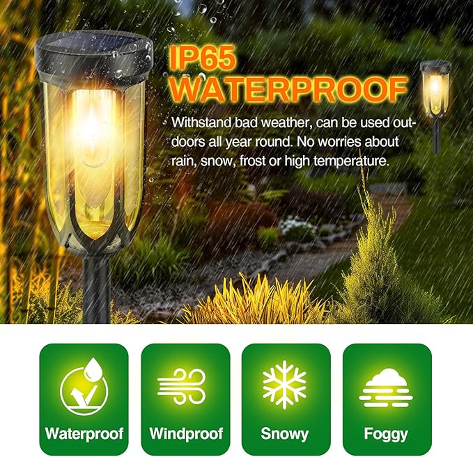 Solar Lights Outdoor 8 Pack, Solar Pathway Lights Waterproof, Garden Lights | Bright Auto On/Off Solar Landscape Lights for Driveway Walkway Lawn Yard (Warm White)