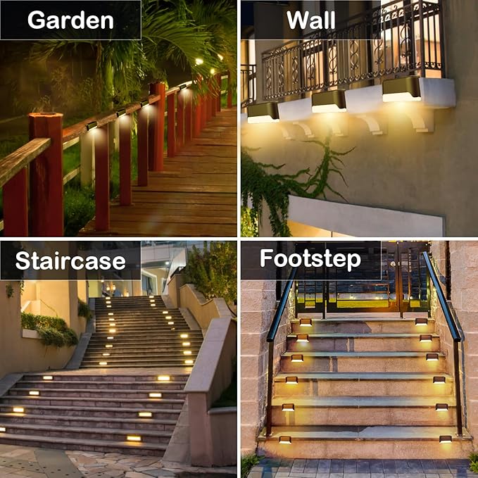 BKBB PPBB Solar Deck Lights Outdoor, 4Pcs Solar Step Lights, Waterproof LED Solar Lights for Outdoor Stairs, Step, Fence, Yard, Patio, Railing, Garden and Pathway