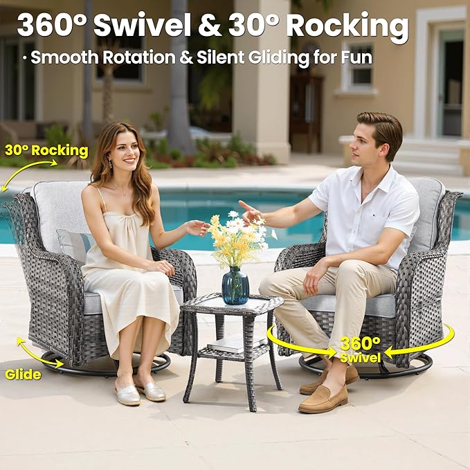 ovios 6-Pieces Patio Furniture Set, Outdoor Wicker Sofa Couch with Swivel Glider Chairs Comfy Cushions, High Back Modern Conversation Set, Grey Rattan, Grey