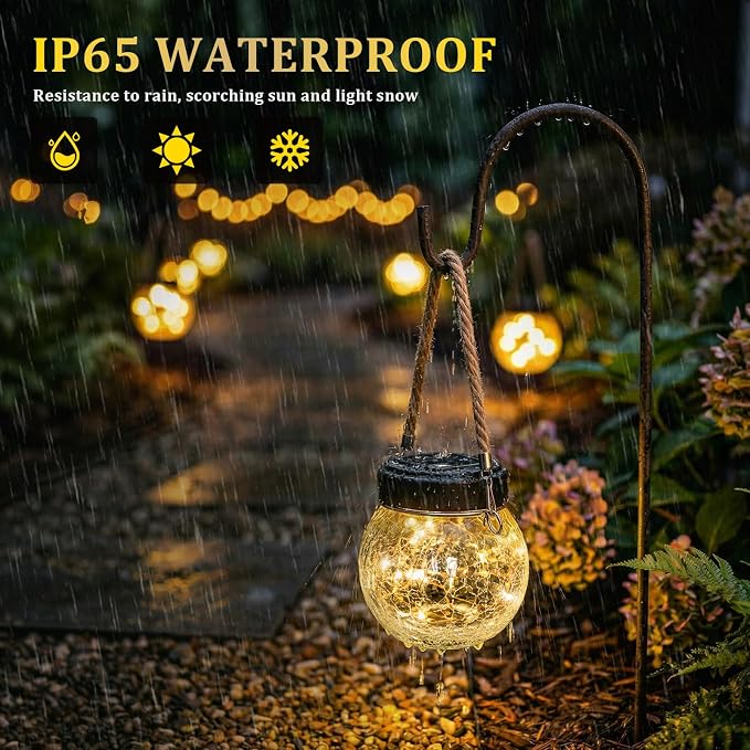 ROSHWEY 4 Pack M Size Solar Lantern Gifts for Women - Outdoor Solar Lanterns Waterproof with 15 LED Hanging Garden Patio Backyard Decor Lights for Halloween Christmas Easter Gift