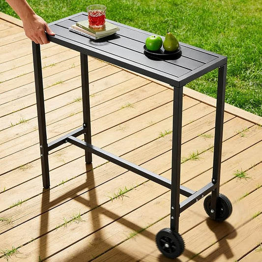 GarveeHome 39 Inch Outdoor Bar Table, Counter Height Table with Wheels & Adjustable Leveling Feet, Portable Black Bar Table for Kitchen, Patio, Balcony, Home Bar
