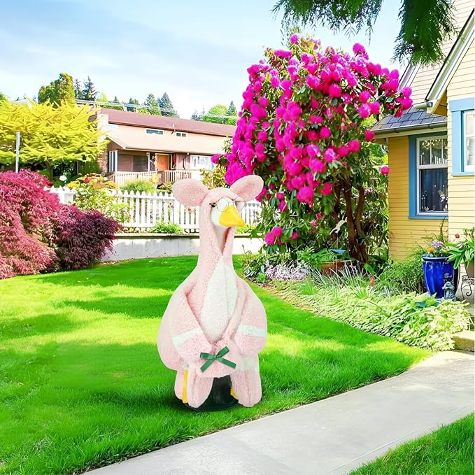 Easter Porch Goose Outfit, Bunny Goose Clothes Spring Lawn Porch Costume Fit 23" High Cement Plastic Gooses Statue for Easter Party Outdoor Patio Yard Decor