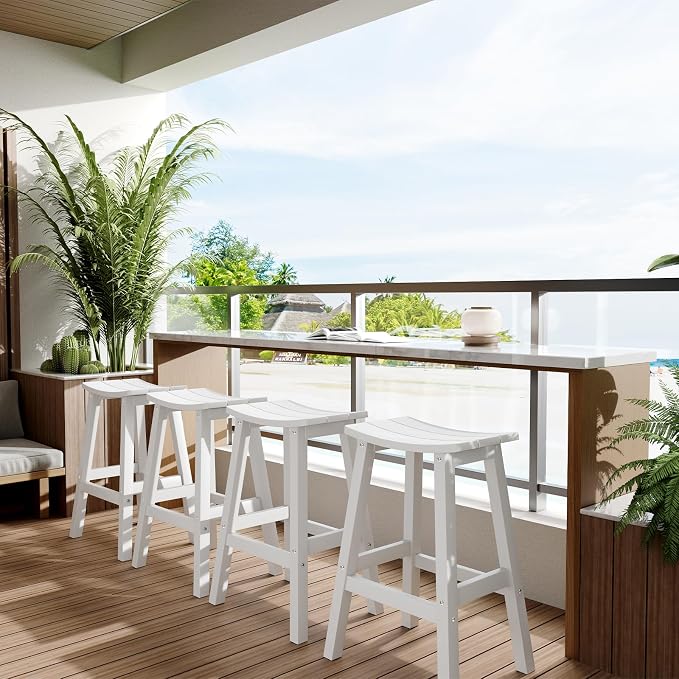 Stoog Weatherproof Bar Stools Set of 4, 28" Patio Barstools, Easy to Clean and Maintain, All-Weather HIPS Furniture for Bar, Kitchen Counter, Deck & Patio, White