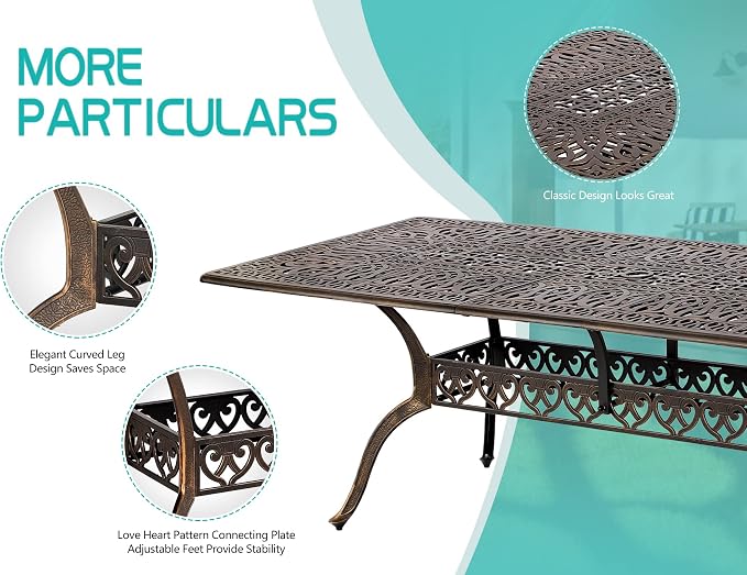 Grepatio 9 Piece Cast Aluminum Outdoor Dining Set, Patio Furniture Set with 2“ Umbrella Hole and 8 Swivel Chairs with Cushions, Patio Dining Furniture Set for Porch Poolside Garden (Khaki)