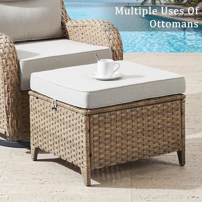 Luxury High Back Outdoor Furniture 6-Inch Thick Cushions with 50,000 BTU Gas Propane Fire Pit Tablet, Patio Furniture Set with Swivel Chairs, 8 PCS for Porch, Balcony, Deck and Yard