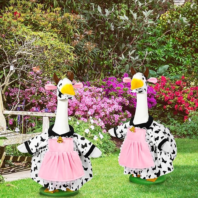 Honic Cow Porch Goose Outfits for 23" High Cement or Plastic Goose for Spring Outdoor Garden Yard Patio Lawn Statue Spring Decor (Pink Dress)