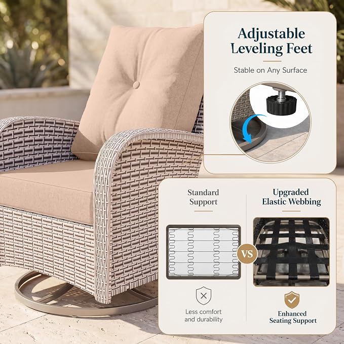 12-Piece Patio Furniture Set, Outdoor Swivel Rocking Chairs Set with 55,000 BTU Fire Pit Table,All Weather Conversation Set for Porch Poolside Balcony
