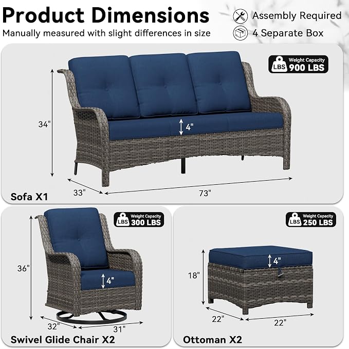 5 Piece Outdoor Wicker Patio Furniture Set, Outdoor Swivel Rocker Patio Chairs Set with Thickened Olefin Cushions, High Back and Deep Seating, Hand-Woven PE Rattan for Porch, Deck