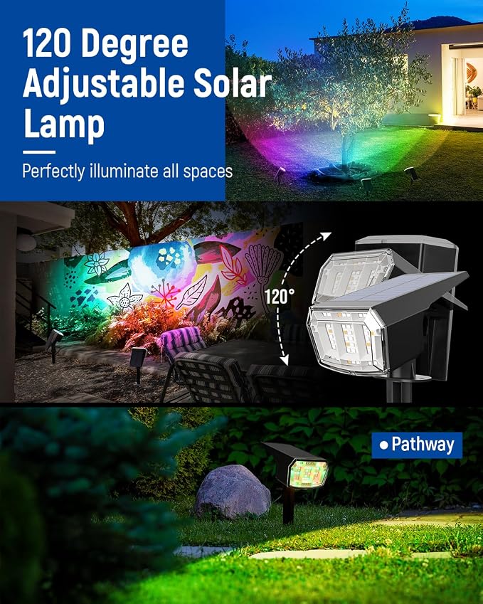 Solar Spot Lights Outdoor Waterproof, Solar Spotlights, 10 Packs, RGB | 63 LED, 9 Lighting Modes, Color Changing Solar Landscape Lights for Halloween & Christmas Decorations, Yard, Garden, House