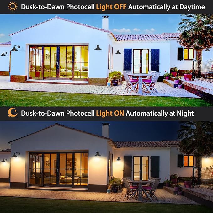 Outdoor Light Fixture for Porch and House, 12" Exterior Barn Light with Dusk to Dawn Black Classic Light Fixture for Farmhouse (Set of 2)