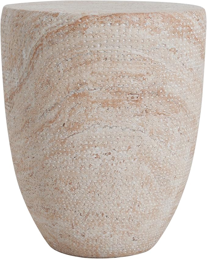 Outdoor Side Table Round Concrete Side Table Faux Marble End Tables Cement Accent Tables Patio Garden Stool Plant Stand for Porch, Backyard Balcony,14.25",Barrel, Beige