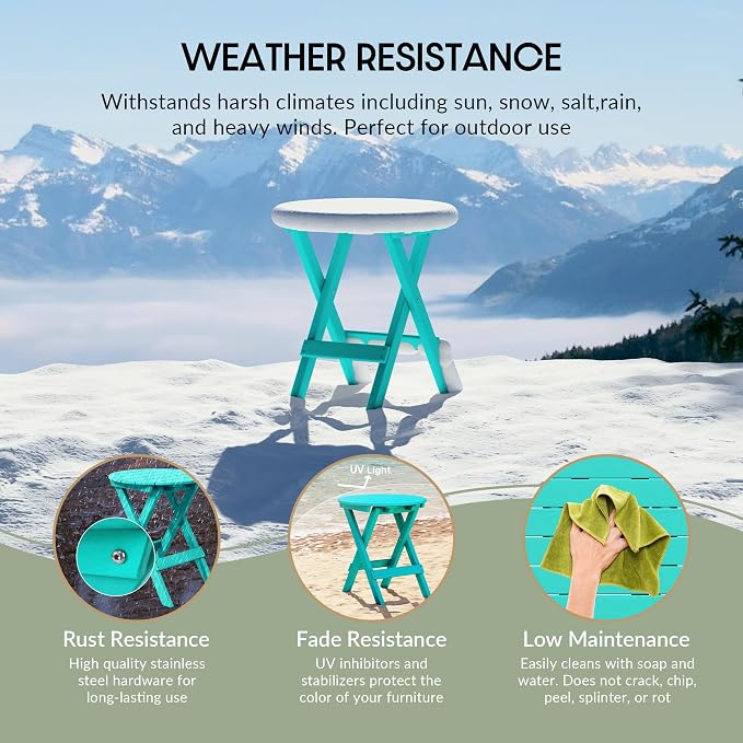 WestinTrends Malibu HDPE Outdoor 24.5 Inch Round Portable Folding Patio Dining Table, Turquoise