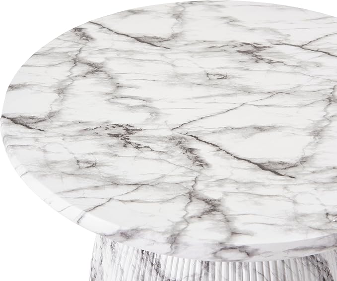 Christopher Knight Home Norford 17" Lightweight Concrete End Table, Indoor Outdoor Accent Table, Round Side Table with Marble Effect and Sculptural Base, Side Table for Patio or Living Room, Marble