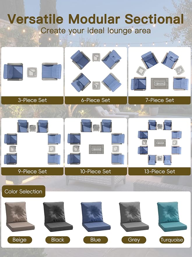 9-Piece Patio Furniture Set, Outdoor Swivel Rocking Chairs with 4" Thick Cushions & Side Table, All-Weather PE Rattan & Rust-Resistant Steel Frame Conversation Set for Porch, Garden, Backyard, Blue