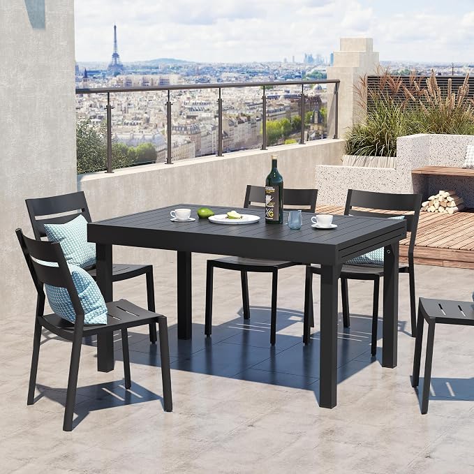 53"-106" Extendable Outdoor Dining Table Black Aluminum Expandable Patio Dining Table for 6-10 People All-Weather Extending Dining Table for Backyard Lawn Garden(Only Table)