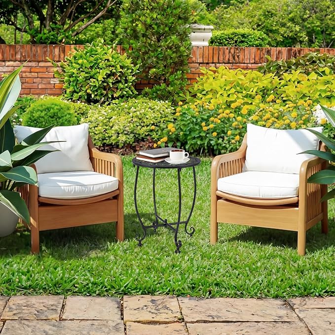 Thyle 2 Pcs Outdoor Side Table with Flower Cutout 13" Metal Small Round Weather Resistant Patio Side Tables for Outside, Balcony, Porch, Garden Bistro Indoor Outdoor Yard(Floral Pattern)