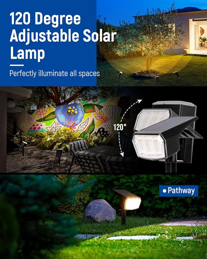 AUDERWIN Solar spotlights Outdoor 63 LED 3 Lighting Modes, IP65 Waterproof Lighten Yard Garden House Garage Pathway for Christmas Decorations-8 Pack