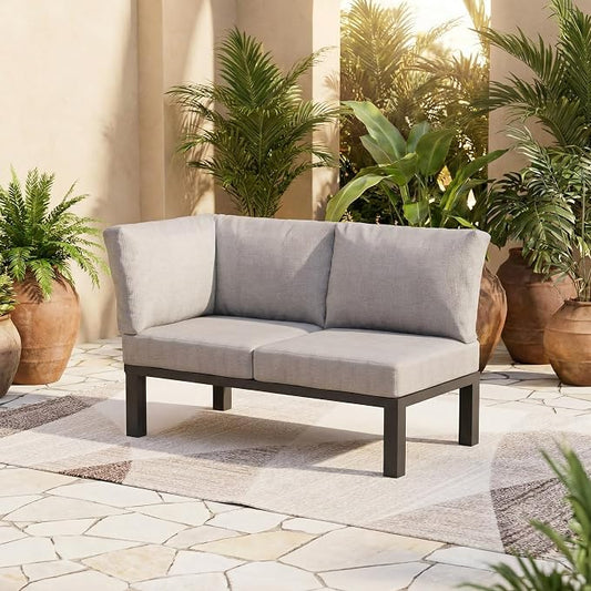ZANDOR Aluminum Outdoor Patio Furniture Set, Movable Backrest Modular Sectional Sofa Set, Metal Conversation Set with 4-inch Thick Cushion for Garden Backyard Porch, Loveseat, Grey