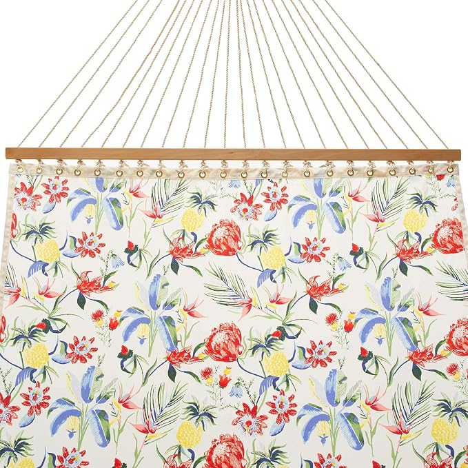 Castaway Living Large Tropical Print Quick-Dry Polyester Hammock – 12 ft. x 55 in., 350 lb Capacity, Free Extension Chains & Tree Hooks – Ideal for Poolside, Beach & Backyard Use