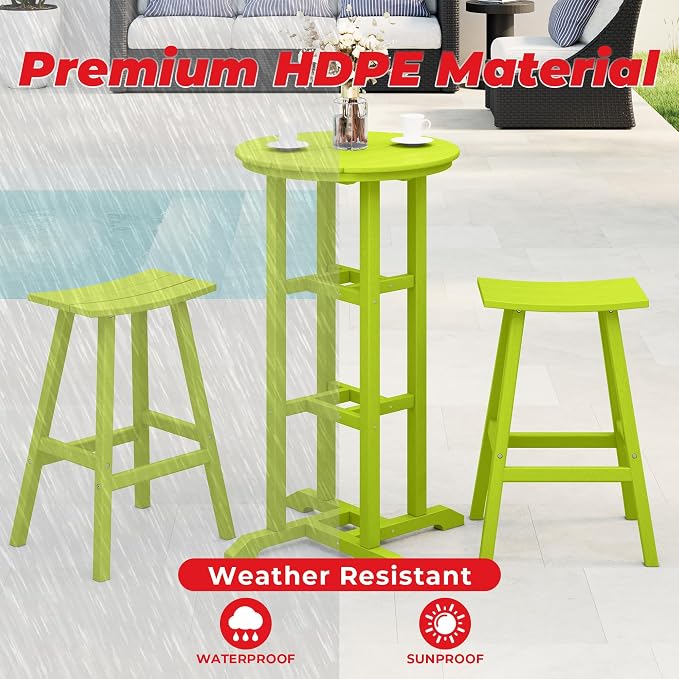 Costaelm Outdoor Bar Table, 42" Counter Height Round Patio Cocktail Bar Table, Patio Bar Table 3-Pieces Set Bistro Dining Table Pub Table for Deck, Backyard, Garden, Lime