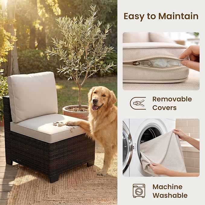 8-Piece Modular Patio Furniture Set with Storage Box Outdoor Sectional Sofa | Patio Conversation Set with Coffee Table, PE Rattan Wicker Couch with Waterproof Cushions for Backyard, Deck & Porch, Beige