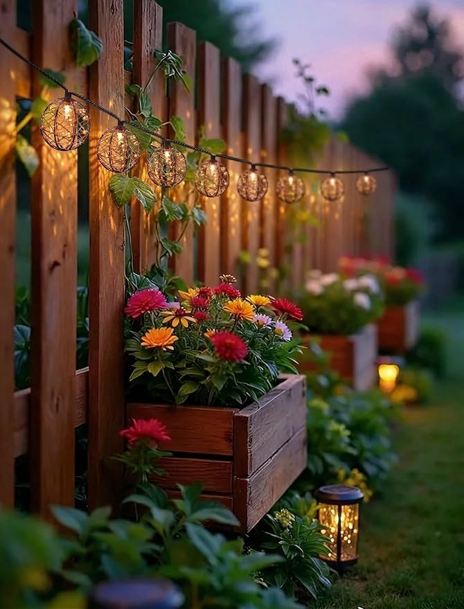 8.5Ft Outdoor Decor Patio Lights,10L Beaded Copper Wire Ball Lantern Lights | Connectable Weather-Resistant Indoor Outdoor Boho String Lights for Home Pergola Campings Porch Party Backyard