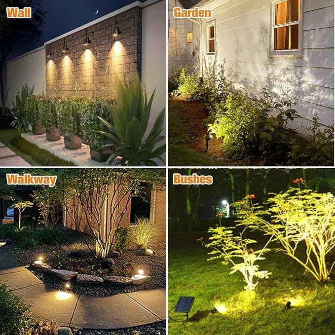 APONUO Metal Outdoor Solar Landscape Lights, Waterproof Spotlight 6-in-1 for Yard Landscape Lighting, Auto On/Off for Pathway, Driveway, Patio, Warm White