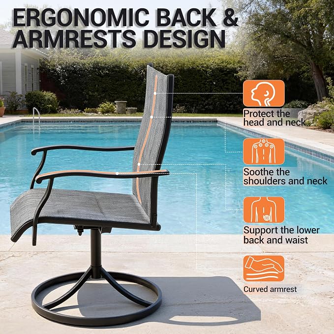 Patio Swivel Rocker Chairs Set of 4,Outdoor Dining Chairs High Back,15° Gentle Rocking Patio Chair with Padded Textilene, Metal Frame for Poolside Lawn Garden,Grey(4 PCS)