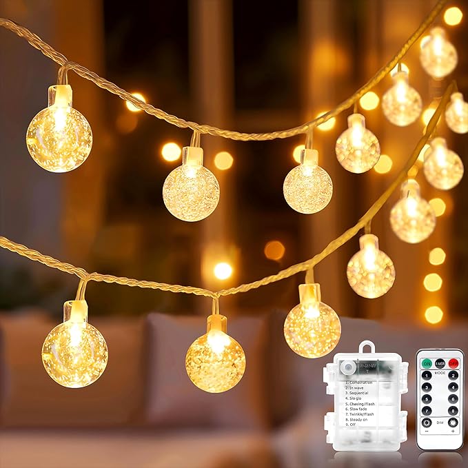 Metaku Globe String Lights Battery Operated Fairy Light 33ft 80LED & Remote | Waterproof Indoor Outdoor Hanging String Lights Decorative Christmas Lights for Home Party Patio Garden Classroom Wedding