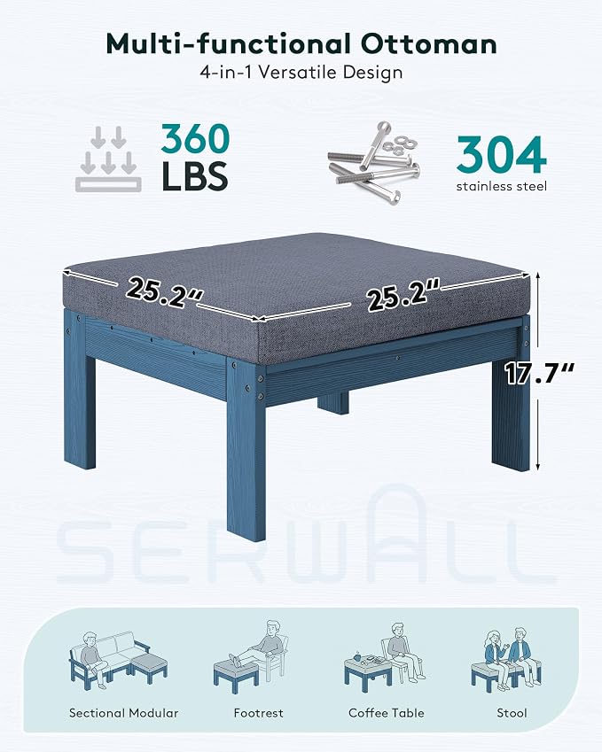 SERWALL HDPE Outdoor Ottoman with Cushions