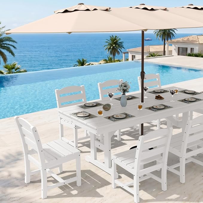 KINGYES Outdoor Armless Dining Chairs Set of 4,All-Weather HDPE Patio Chairs for Backyard,Pooside,White