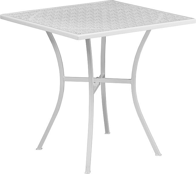 EMMA + OLIVER Commercial Grade 28" Square White Indoor-Outdoor Steel Patio Table