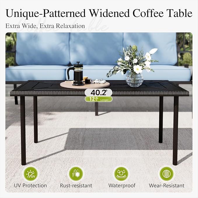 Sophia & William Patio Conversation Set for 7, 3-Seater Sofa, 4 Swivel Chairs and a Coffee Table, Metal Outdoor Furniture with 5.75" Extra Thick Cushions, Blue