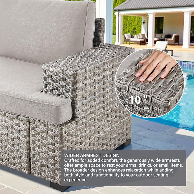 Belord Patio Conversation Set - 10-Seater Modular Wicker Outdoor Sectional Sofa Set, High Back Patio Furniture Sets with Glass Coffee Table for Outdoor Gatherings