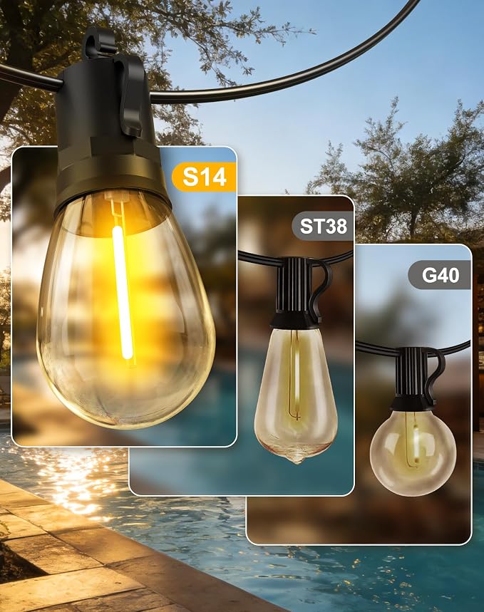 148ft-Solar-Powered-Lights-Outdoor-Waterproof-String Lights-Outside-Patio-Yard-Garden-Fence-Backyard-Deck-Porch-Balcony-Patios-Camping-Battery-Operated-LED-Fairy-Strip-Lighting-Hanging-Edison-Bulbs