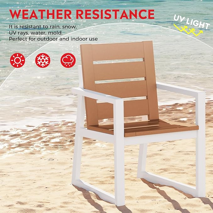 Costaelm Stinson 9-Piece Outdoor HDPE Patio Dining Table Set with Umbrella Hole & Dining Chairs for 8, Teak