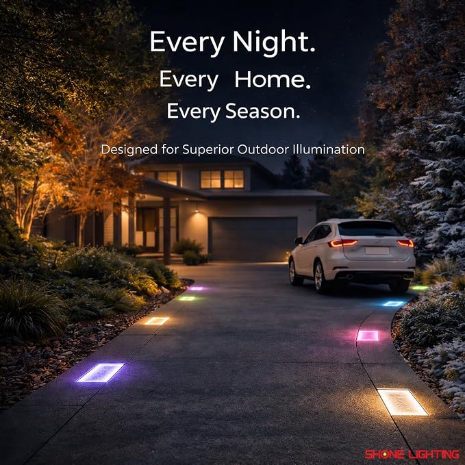 4x8 Solar Ground Lights, 12-Color Paver Light, RGB-W, 1Pack | Outdoor Waterproof, Recessed Lighting Bricks, Color Changing, Driveway, Pathway, Landscape, Heavy Duty, Car Weight Bearing