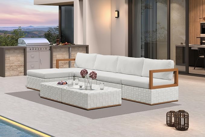 PURPLE LEAF Patio Furniture Set Corner Chair Outdoor Sectional Sofa Patio Conversation Set with Olefin-Blend Fabric and Modern PU Leather Base, Patio Couch for Porch, Balcony, Garden, White