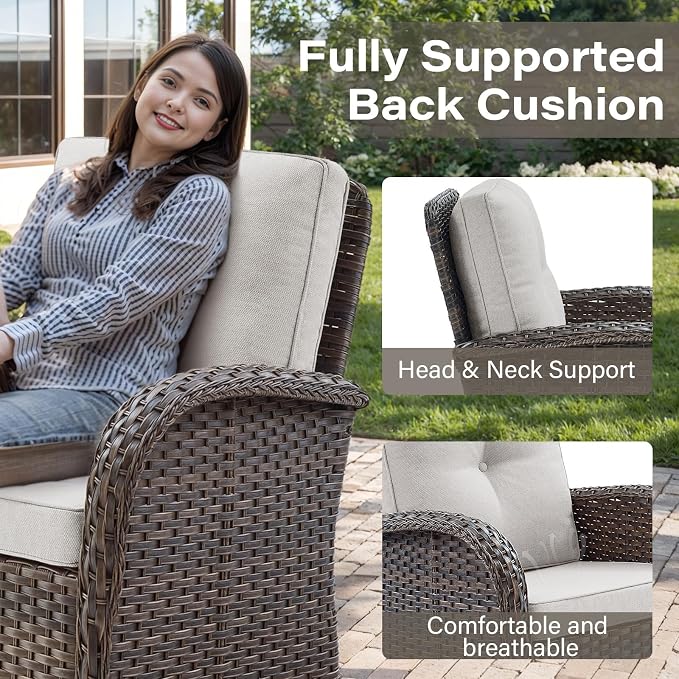 Belord Patio Wicker Chairs Swivel Rocker - Outdoor Swivel Rocking Chairs Set of 2 with Rattan Side Table, Patio Swivel Glider Chair 3 Piece Patio Furniture Sets for Deck Porch Pool Brown/Beige