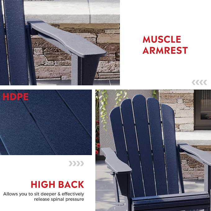 Costaelm Lakeview 2-Piece Outdoor Patio HDPE Adirondack Chair with Ottoman and Cup Holder Set, Navy Blue