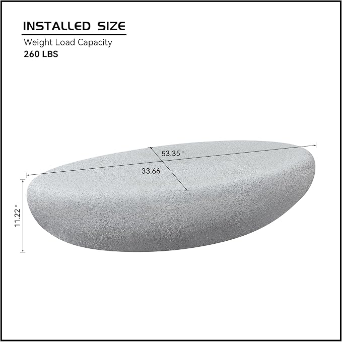55.12" Faux Stone Coffee Table Modern Unique Coffee Table Oval Rock Center Tables Round Edge Design Fiberglass Concrete Accent Tables for Living Room Office Apartment No Assembly, Cement