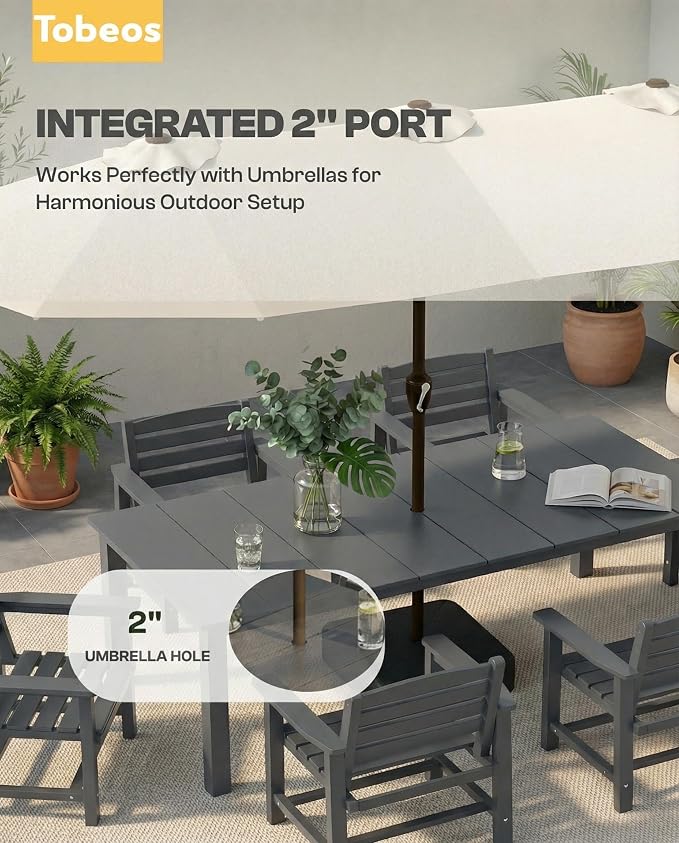 9-Piece Outdoor Dining Set with 15FT Umbrella for 8,Gray | HDPE table, chairs included, aluminum frame, weather-resistant furniture, perfect for yard, lawn, garden, deck