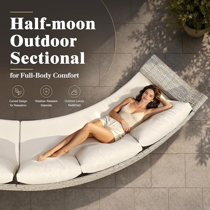 LUXOAK 8-Piece Wicker Patio Furniture Set, Curved Sectional Sofa with 2 Storage Side Tables, All-Weather Outdoor Conversation Set with 6" Armrests & Thick Cushions, for Backyard/Garden/Deck