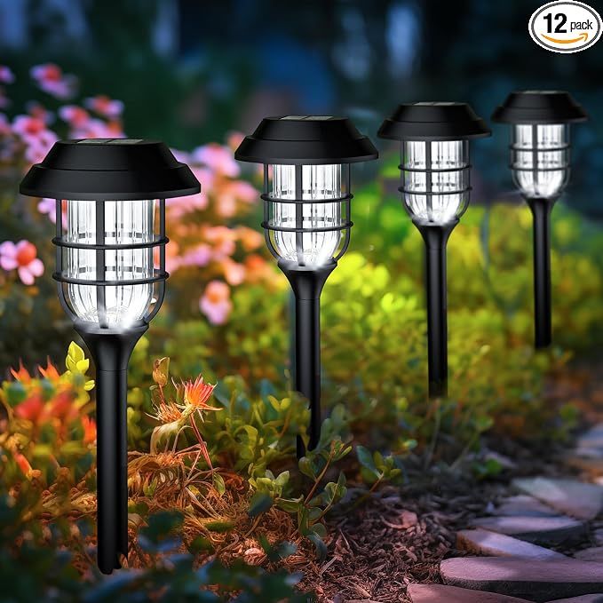 SOLPEX Solar Pathway Lights Waterproof Outdoor Lighting, 12 Pack Cold White | 8-12H Runtime, Auto On/Off, Tool-Free Install, Yard/Garden/Pathway/Patio/Walkway/Driveway